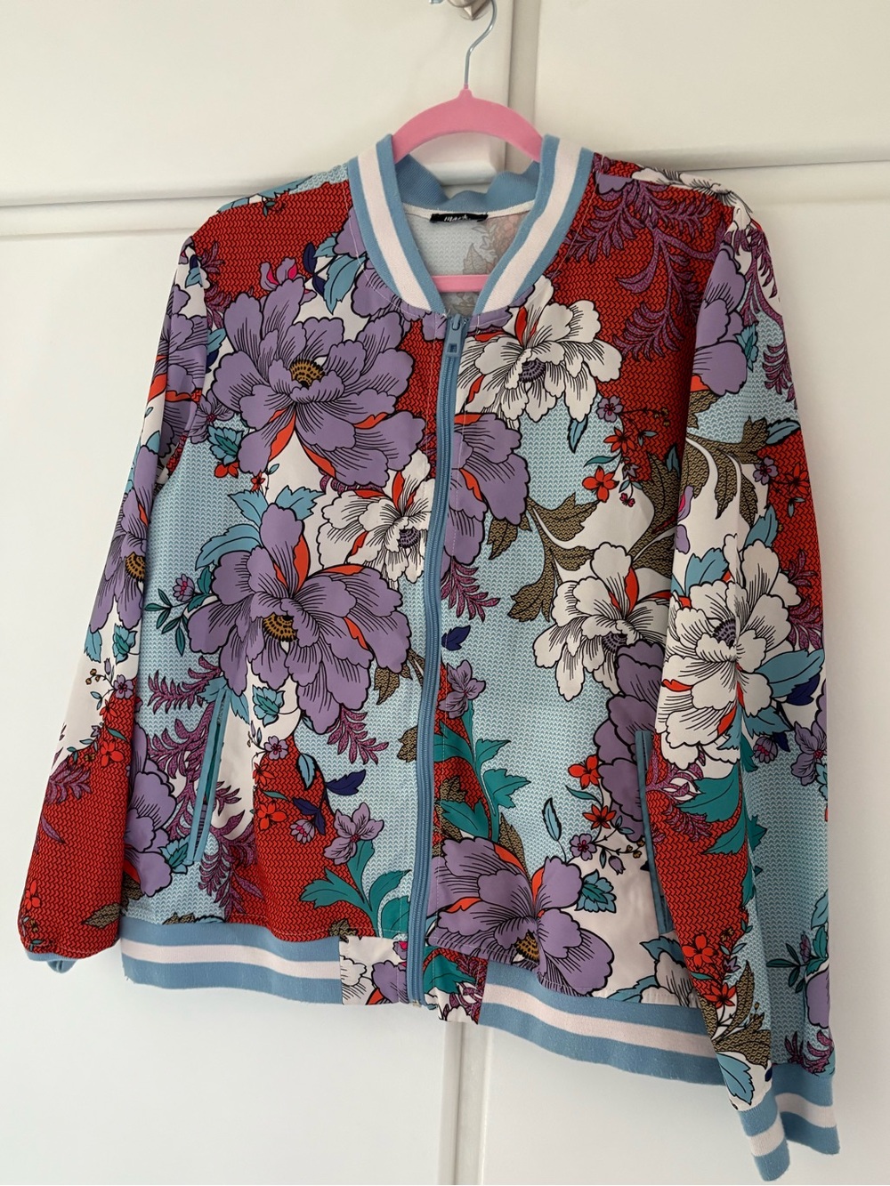 mark. Garden of Zen Floral Bomber Jacket in Red, Purple & Blue